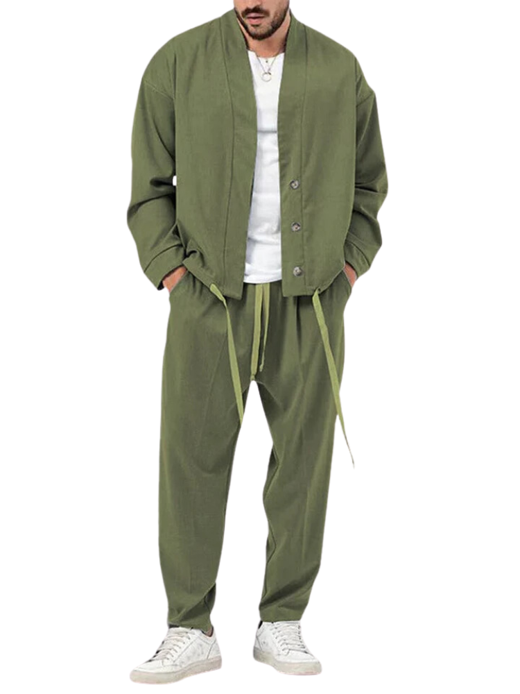 Blake casual co-ord set – heren casual two-piece outfit met jacket en pants, street style front view