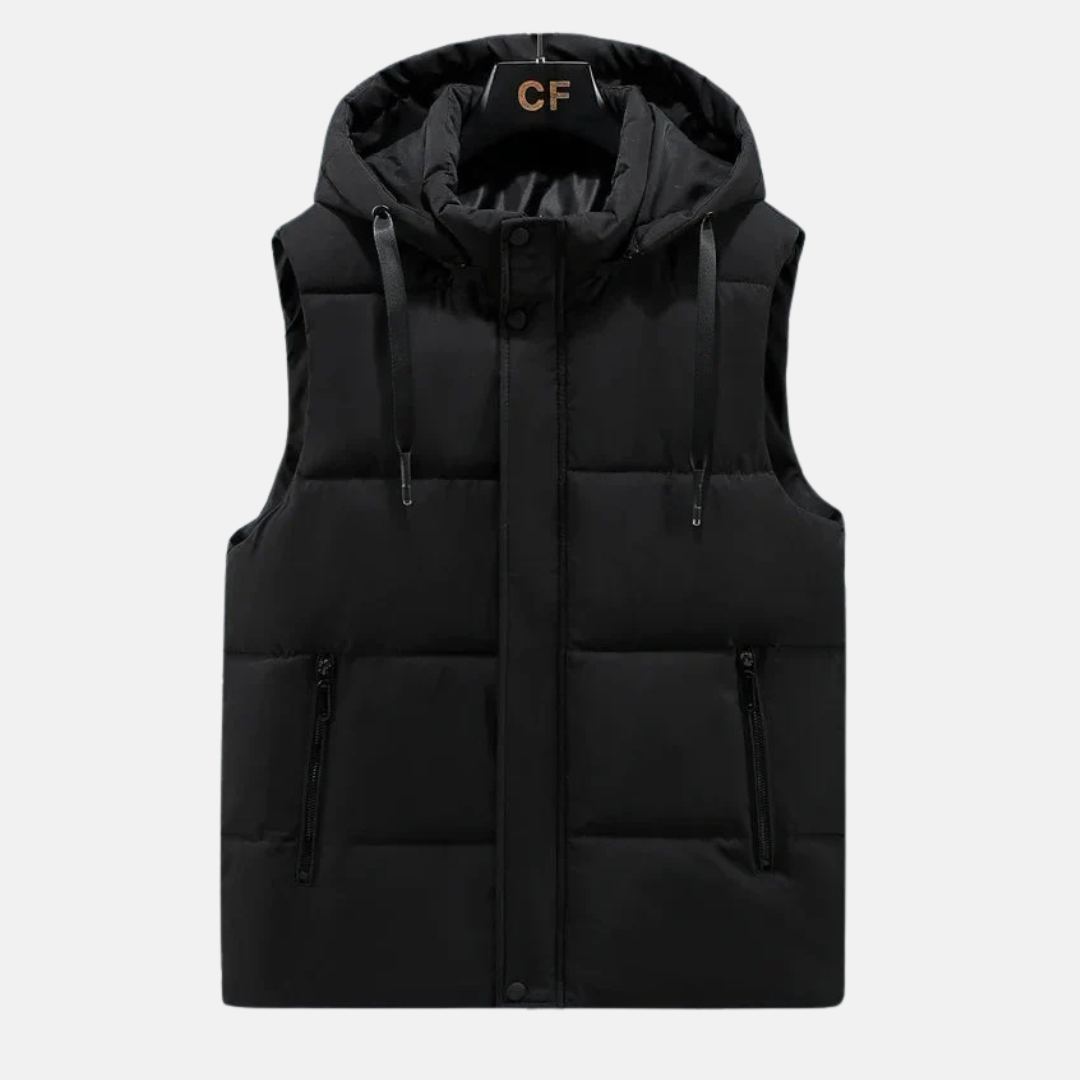 Men's Puffer Vest – Quilted – Relaxed Fit – Adjustable Hood
