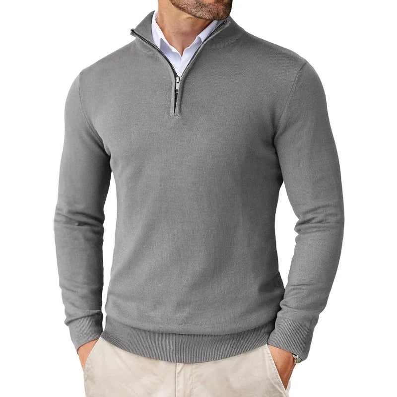 Mokum Cotton Blend Pullover – Heren Regular Fit Quarter Zipper met Geribde Boorden