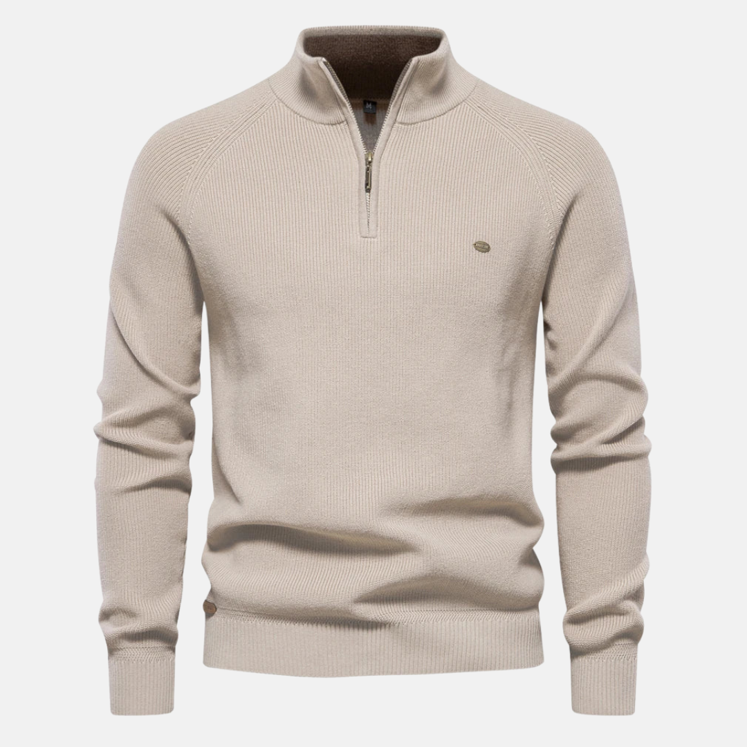 Nordwell Ribbed Zip Sweater voor Heren – Half-Zip Trui met Ribgebreide Mouwen