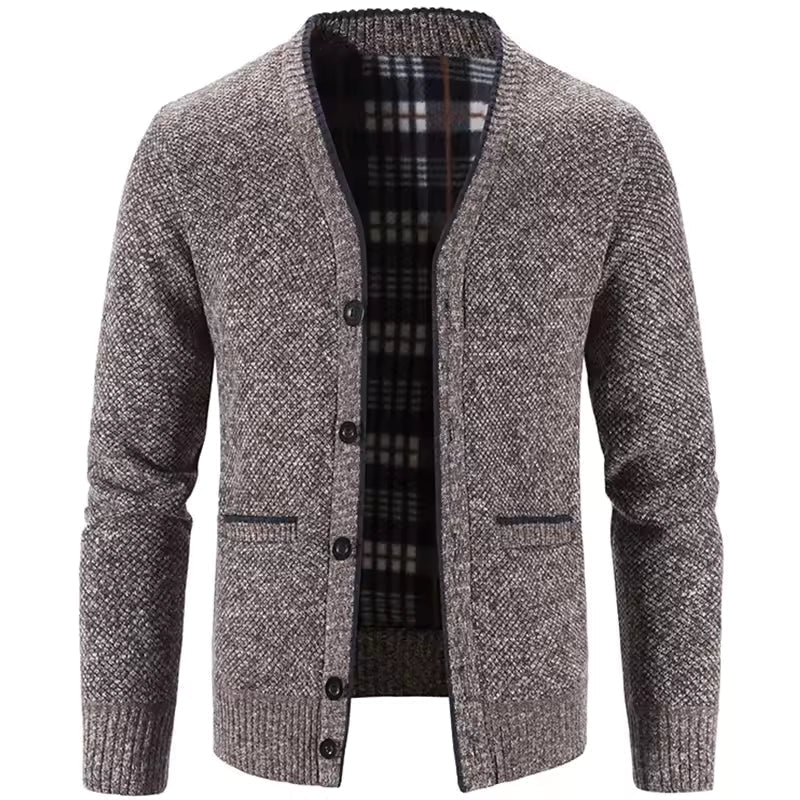 Finn wool-mix cardigan heren – cardigan met fleece-voering en knoopsluiting, tailored fit, voorkant