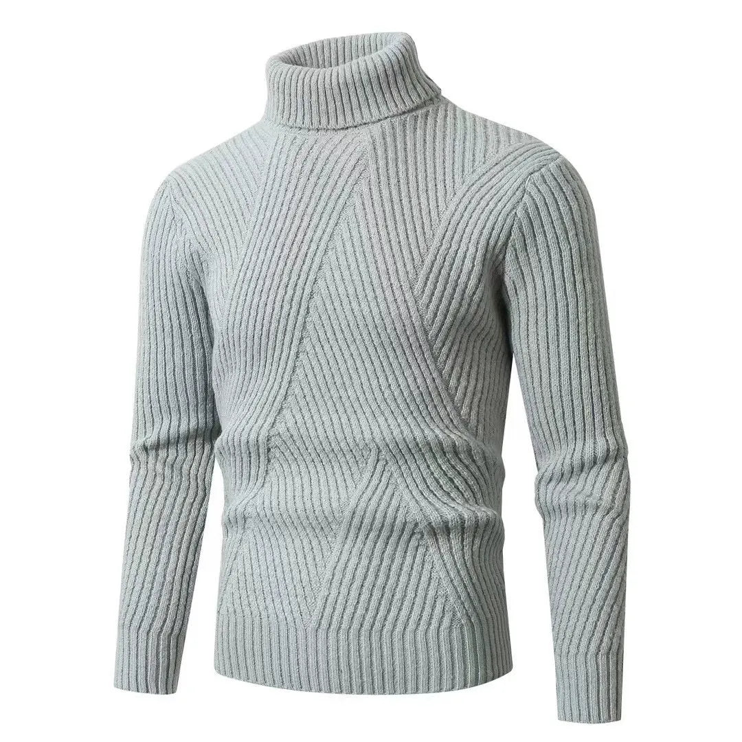 Milan Ribbed Turtleneck – heren slim fit ribgebreide coltrui met lange mouwen in wollook