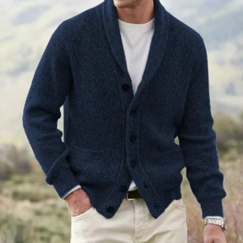 Eldon Shawl Collar Cardigan | Heren Wol Cardigan – Getailleerde Pasvorm & Knoopsluiting