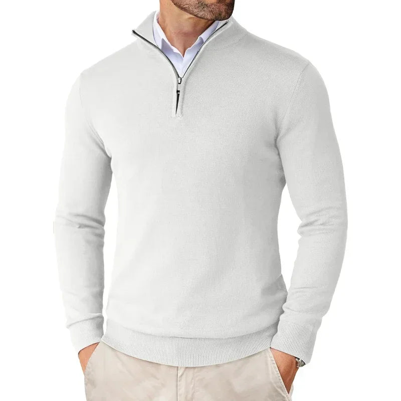 Mokum Cotton Blend Pullover – Heren Regular Fit Quarter Zipper met Geribde Boorden