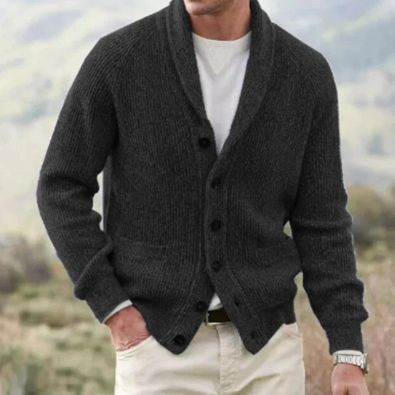 Eldon Shawl Collar Cardigan | Heren Wol Cardigan – Getailleerde Pasvorm & Knoopsluiting