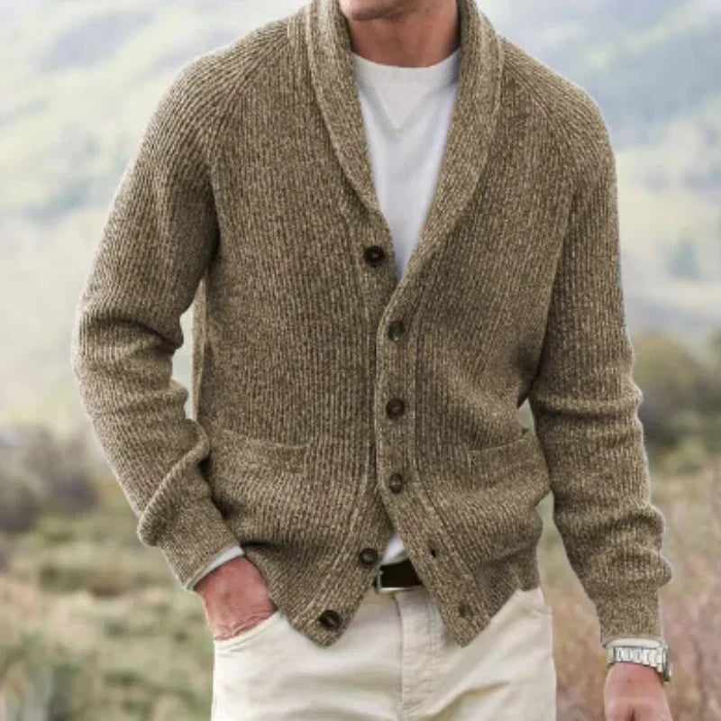 Eldon Shawl Collar Cardigan | Heren Wol Cardigan – Getailleerde Pasvorm & Knoopsluiting