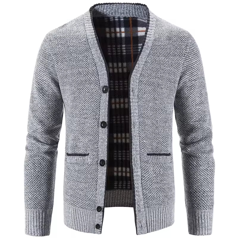 Men's Cardigan – Wool Mix – Tailored Fit – Fleece Lining – Button Closure – Ribbed Cuffs