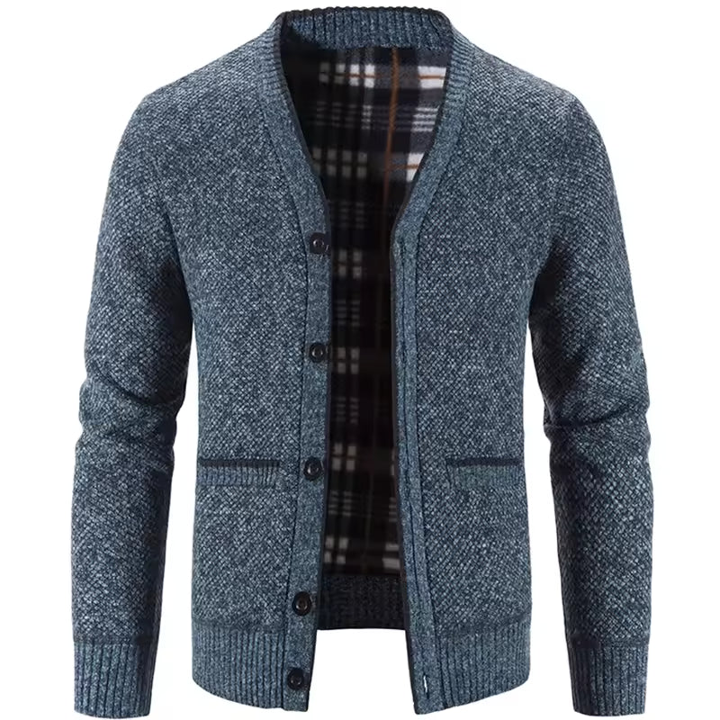 Men's Cardigan – Wool Mix – Tailored Fit – Fleece Lining – Button Closure – Ribbed Cuffs
