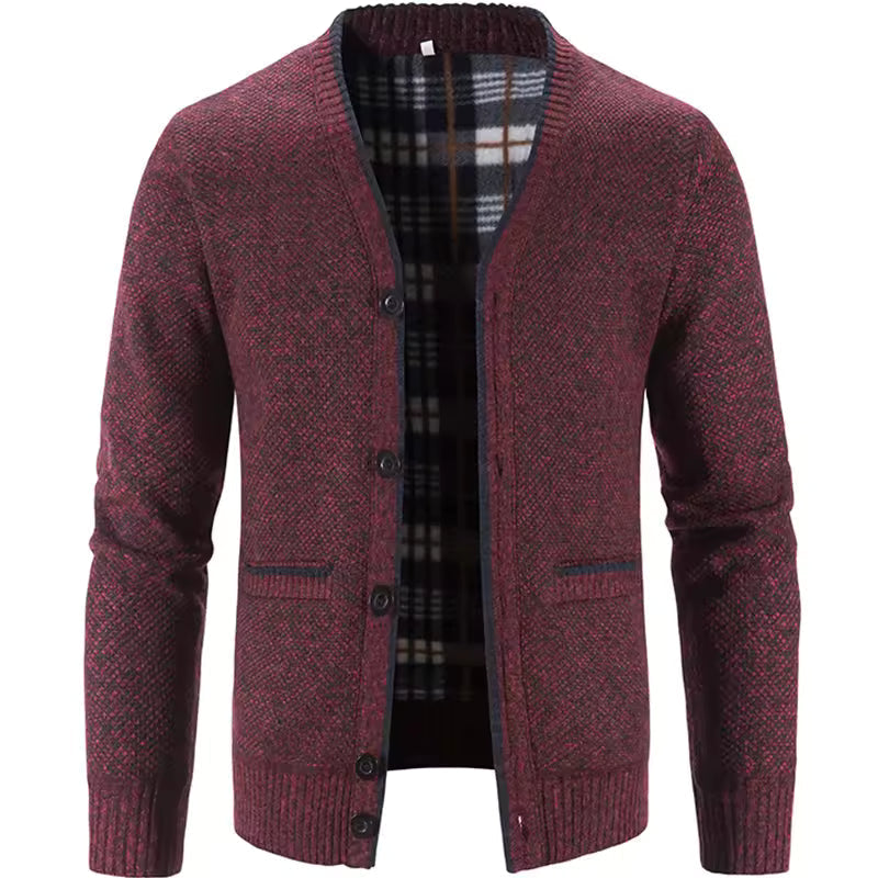 Men's Cardigan – Wool Mix – Tailored Fit – Fleece Lining – Button Closure – Ribbed Cuffs