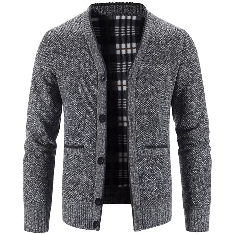 Men's Cardigan – Wool Mix – Tailored Fit – Fleece Lining – Button Closure – Ribbed Cuffs
