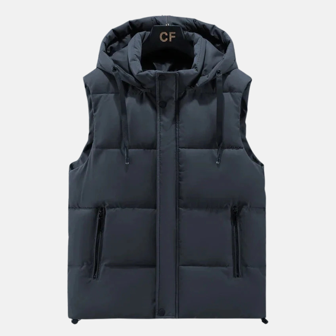 Lennox Quilted Bodywarmer – heren gewatteerd puffer vest met relaxed fit en verstelbare capuchon