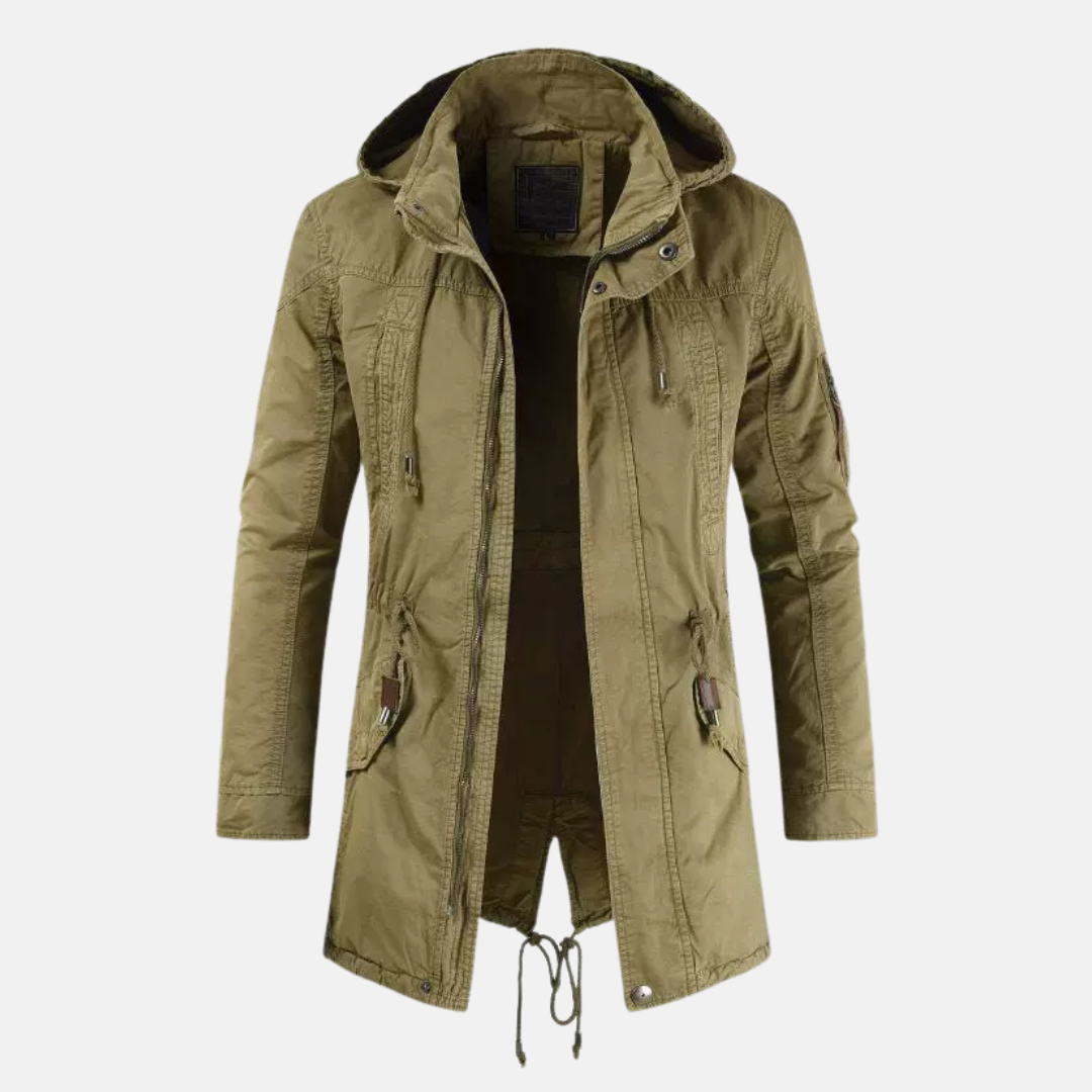 Mokum Amsterdam heren parka jas – slim fit katoenmix met capuchon en meerdere zakken, winterjas front view